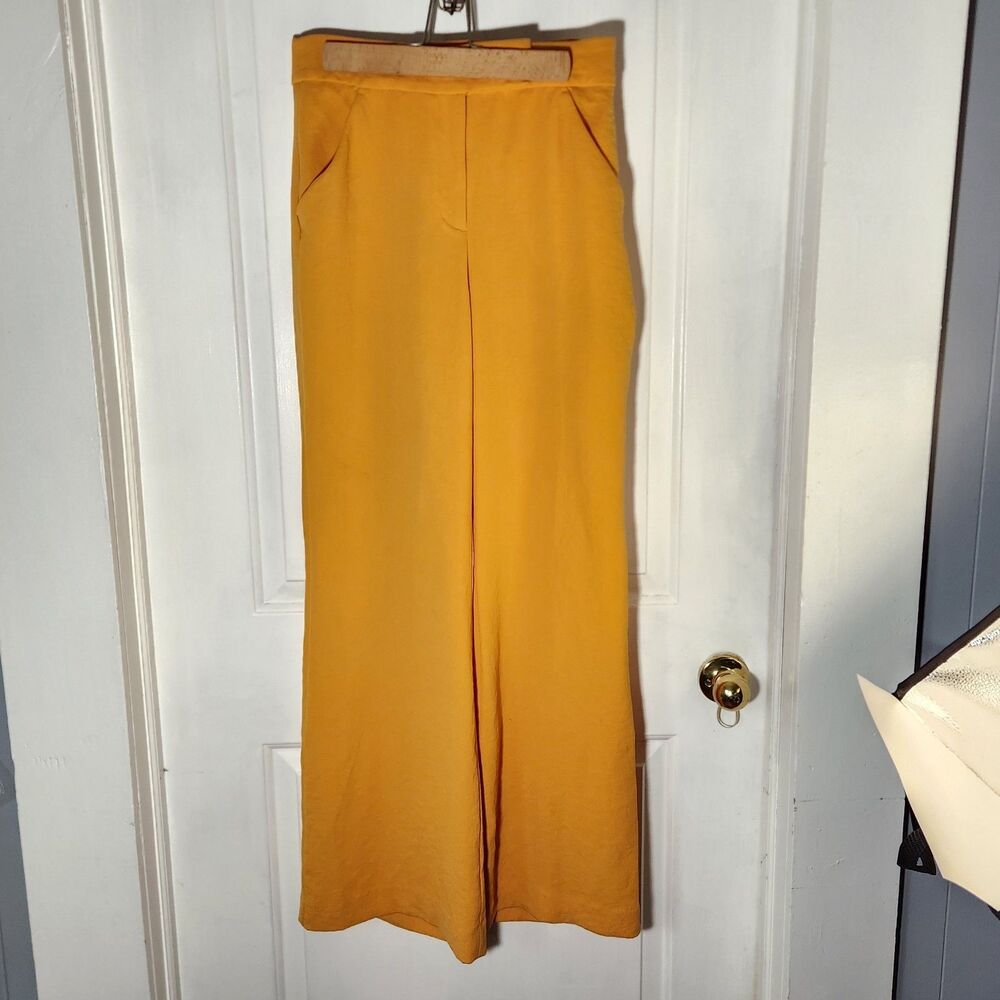 EXPRESS Editor Relaxed Trouser Mustard Yellow Size 8R Mid Rise Dress Pants - Picture 4 of 8
